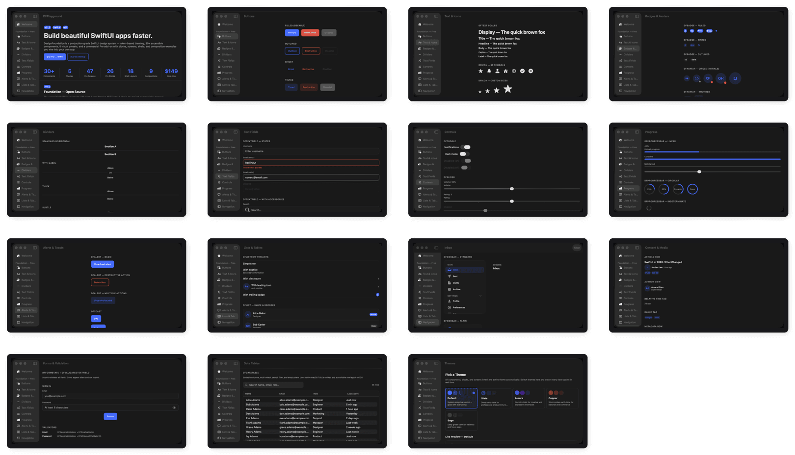 Every Foundation primitive, badges to data tables, in one strip