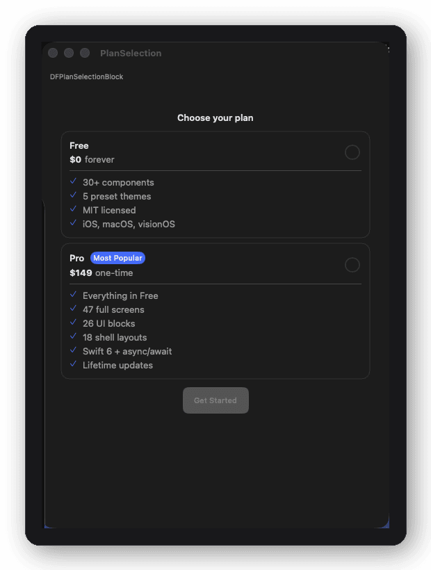 Plan Selection block
