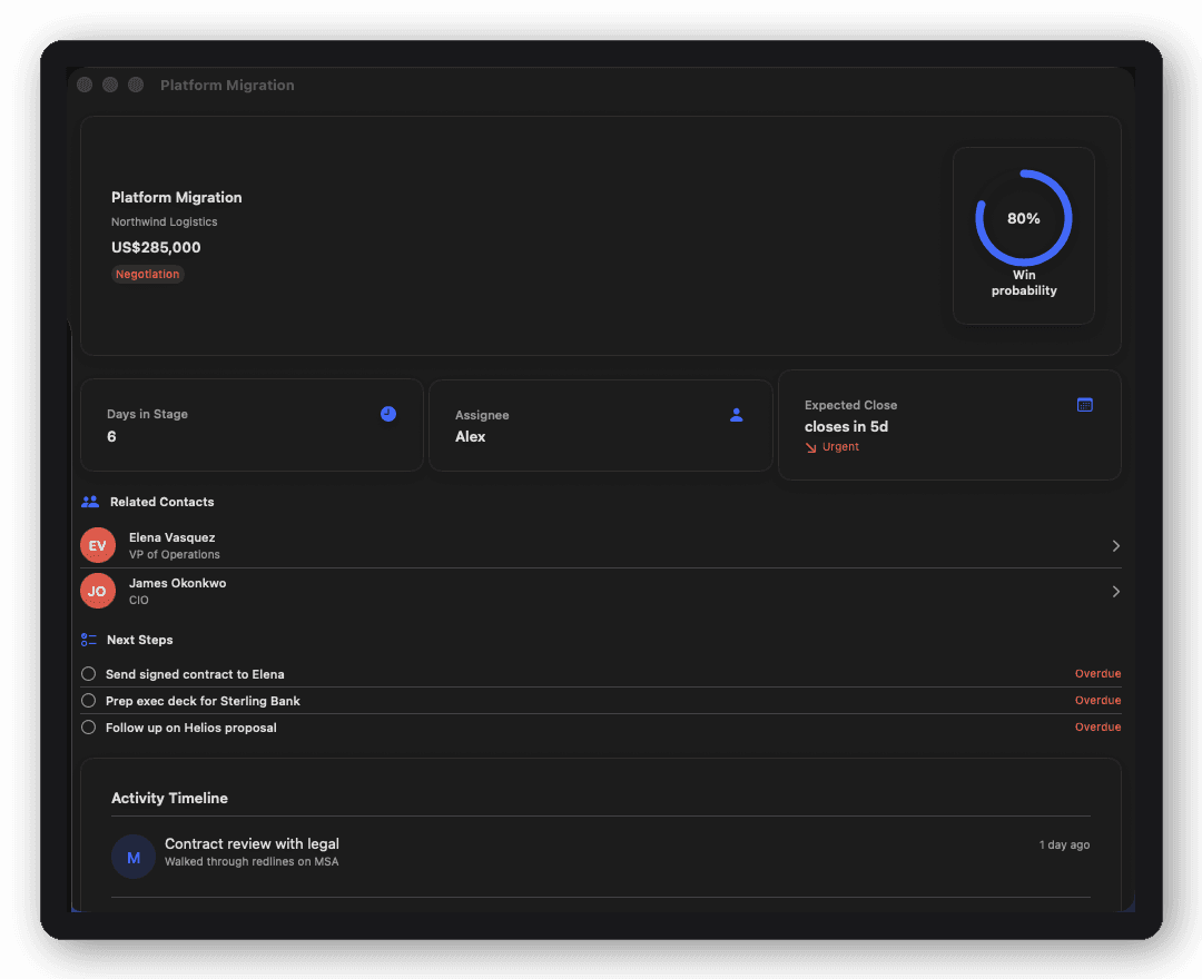 CRM — Deal detail screen