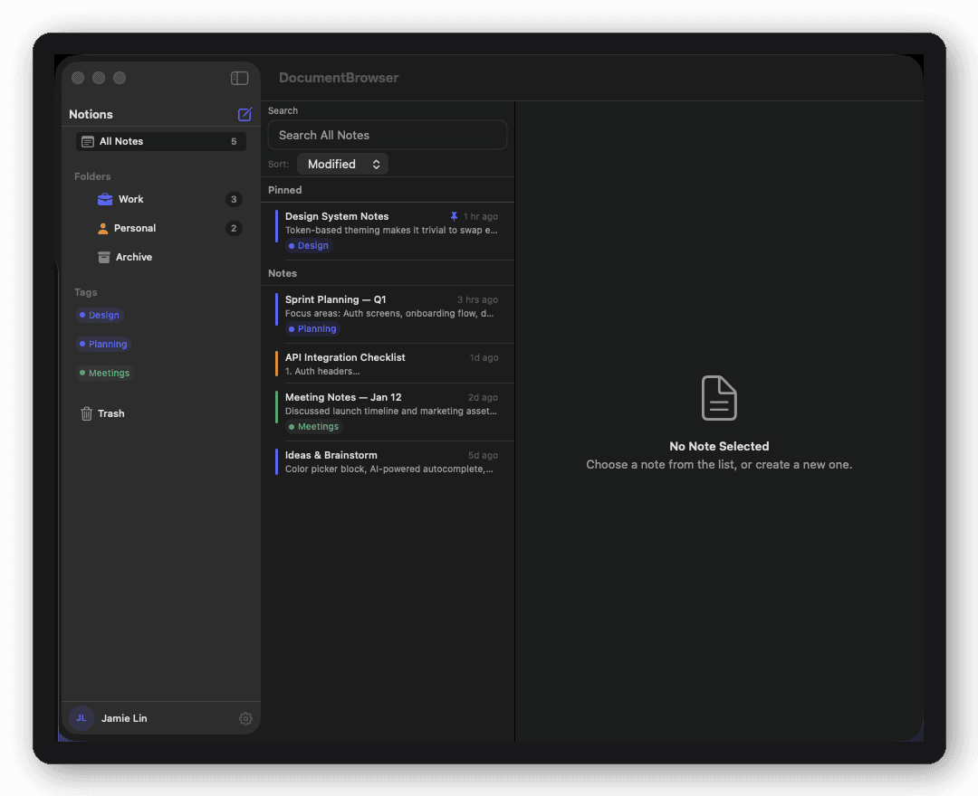 Documents — Browser screen