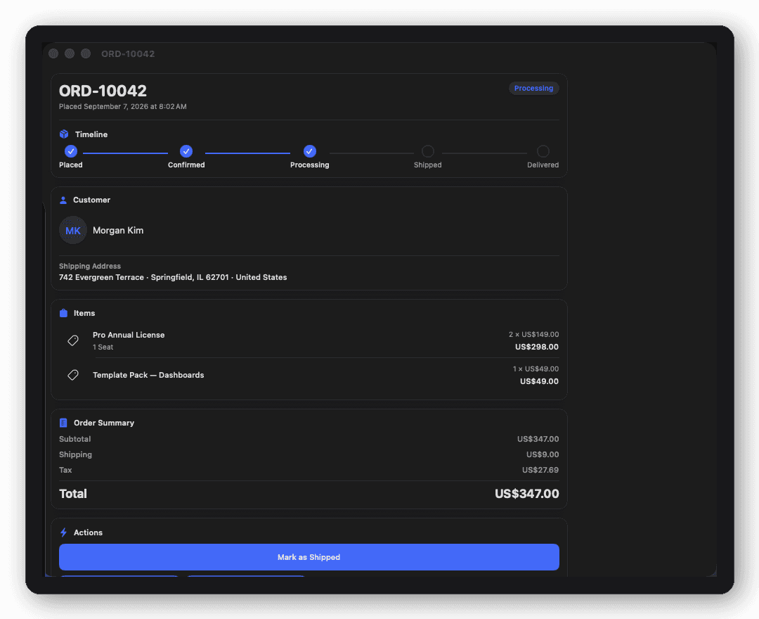 E-commerce — Order detail screen