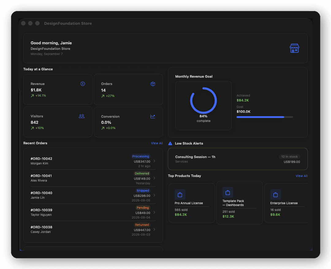 E-commerce — Store home screen