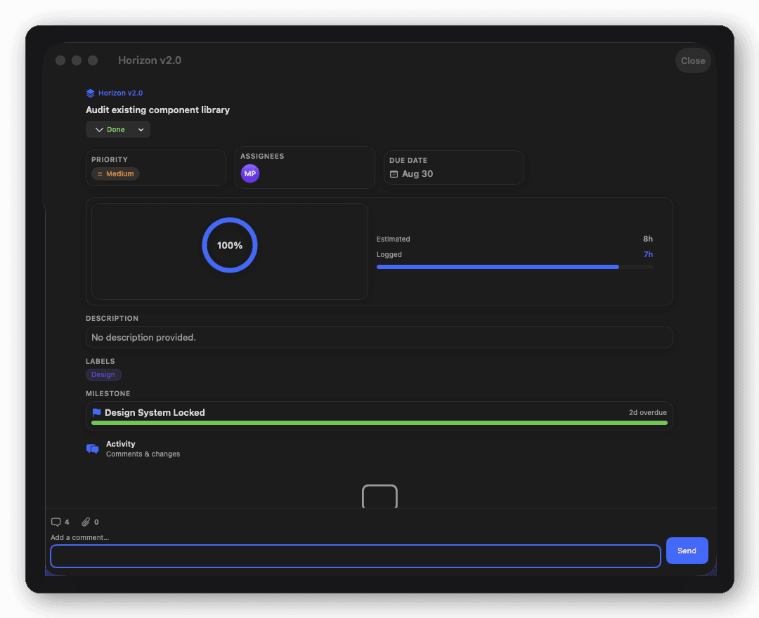 Project Manager — Task detail screen