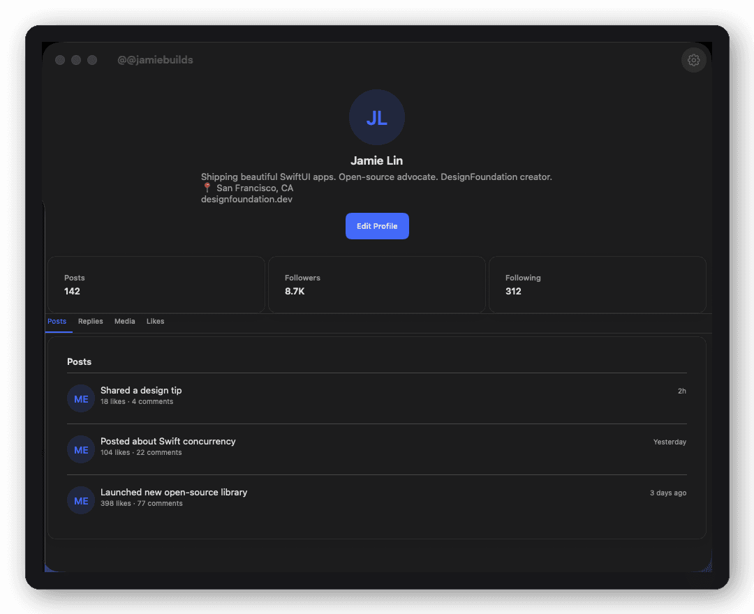 Social — Profile screen