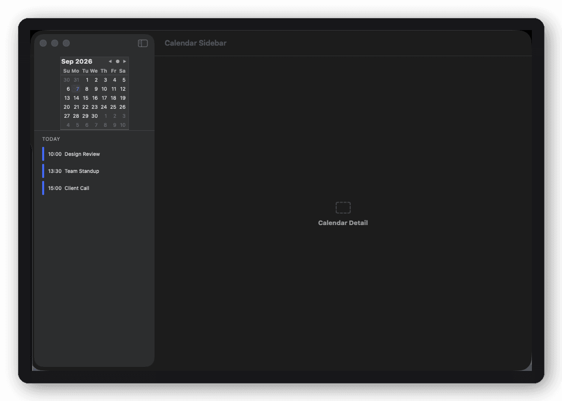 Calendar Sidebar shell layout