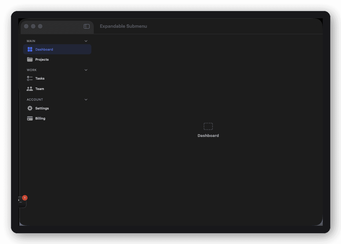 Expandable Submenu shell layout