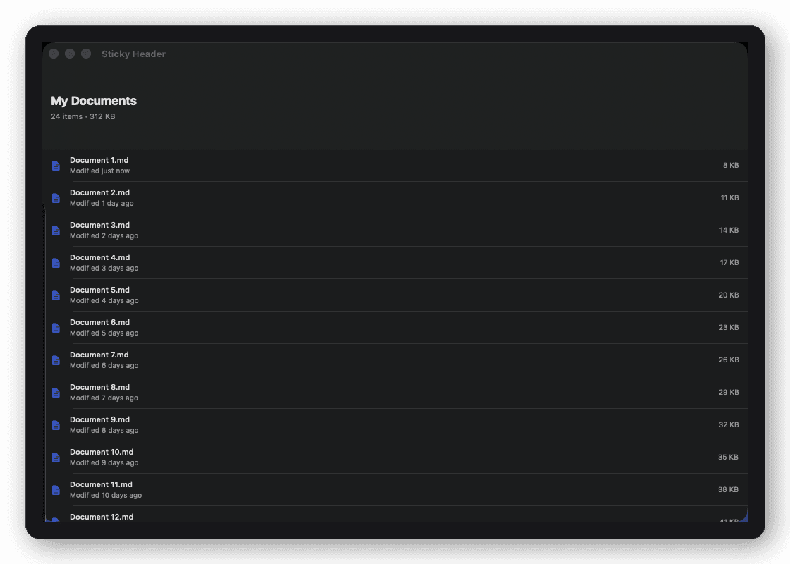 Sticky Header shell layout